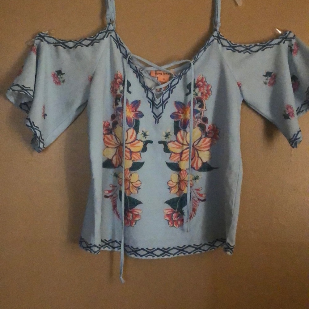 A Light Blue Floral Blouse
